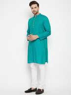 Even Apparels Green Viscose Long Men's Kurta With Band Collar - Distacart