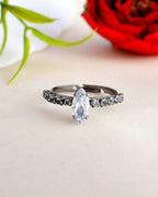 VOJ white CZ-detail Stainless Steel Cubic Zirconia Rhodium Plated Adjustable Finger Ring