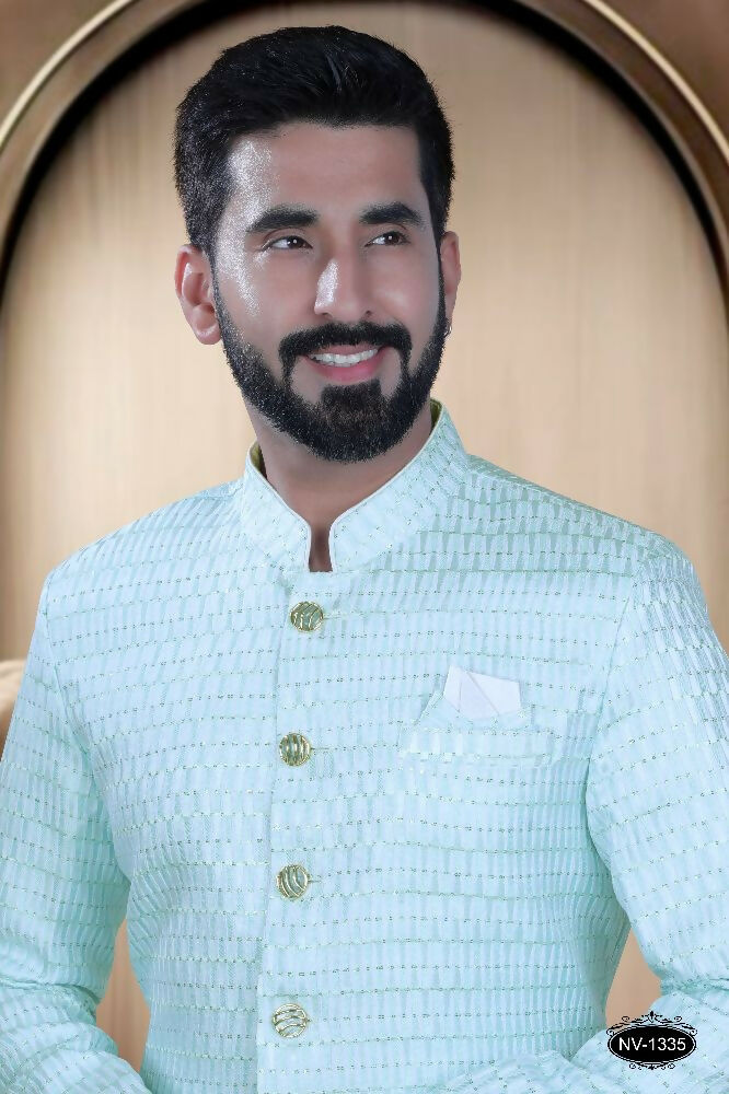 Joban Fashion Men's Green & White Cotton Silk Kurta with Pyjama