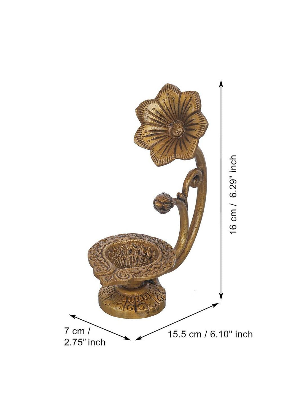 eCraftIndia Gold Toned Flower Shaped Brass Diya With Floral Handle