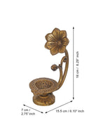 eCraftIndia Gold Toned Flower Shaped Brass Diya With Floral Handle