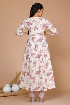 Miravan Women's Pink Floral Printed Anarkali Kurta With Palazzo