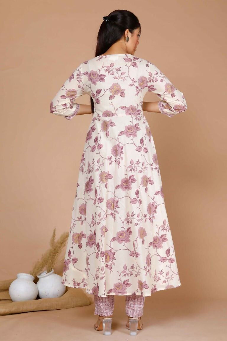Miravan Women's Pink Floral Printed Anarkali Kurta With Palazzo