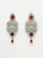 NVR Women's silver plated Maroon CZ stone handcrafted jewellery set