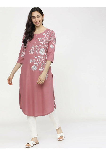 Cheera Embellished Daily Wear Cotton Blend Kurta - Peach