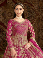Anaita Rani Pink Embroidered Net Stitched Anarkali Suit - Distacart