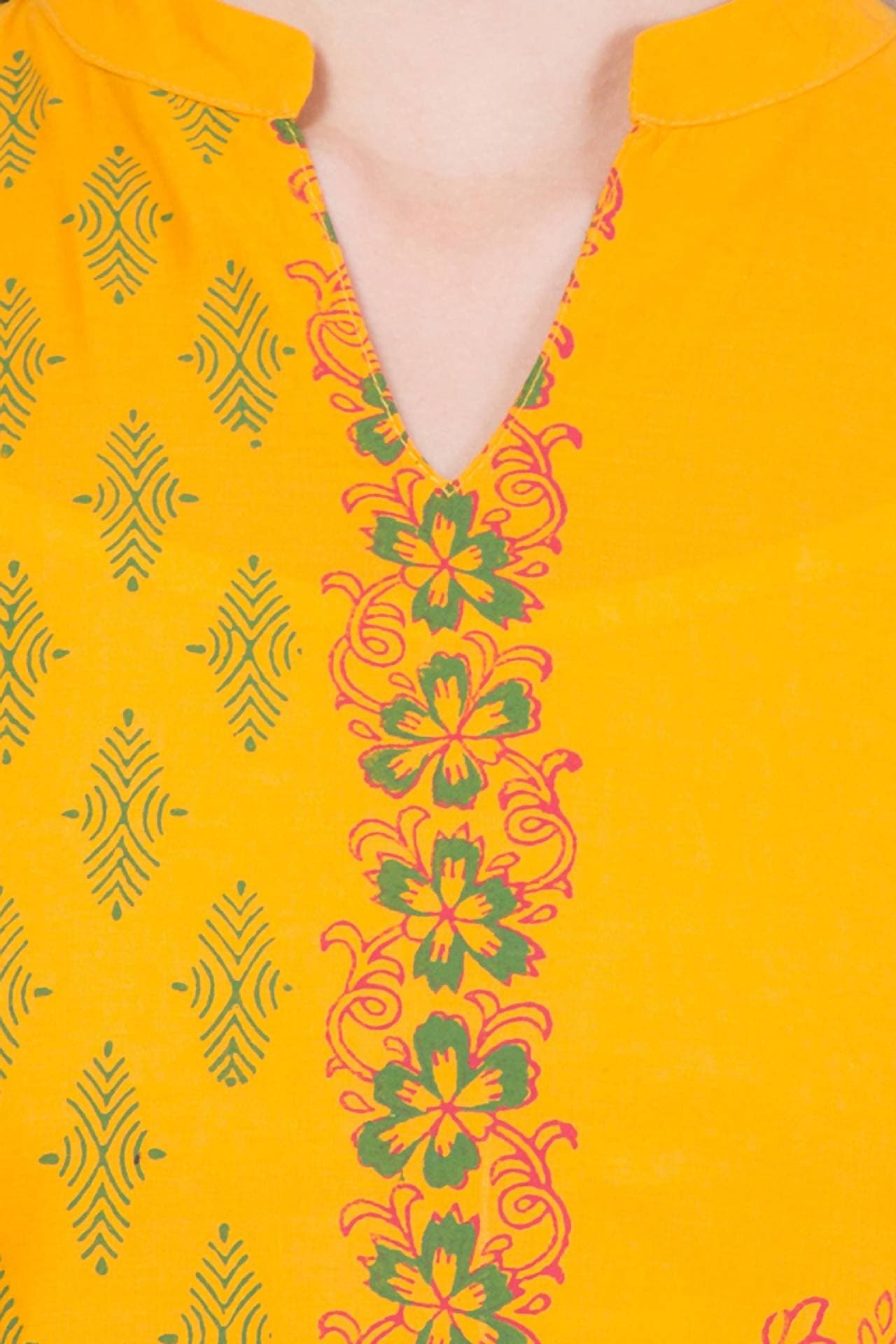 Cheera Hand Block Print Mustard Straight Kurta (MAAI-059K)