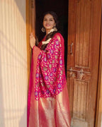 DEIANA'S Beautiful Designer Golden zari Soft Lichi Silk Saree - Pink