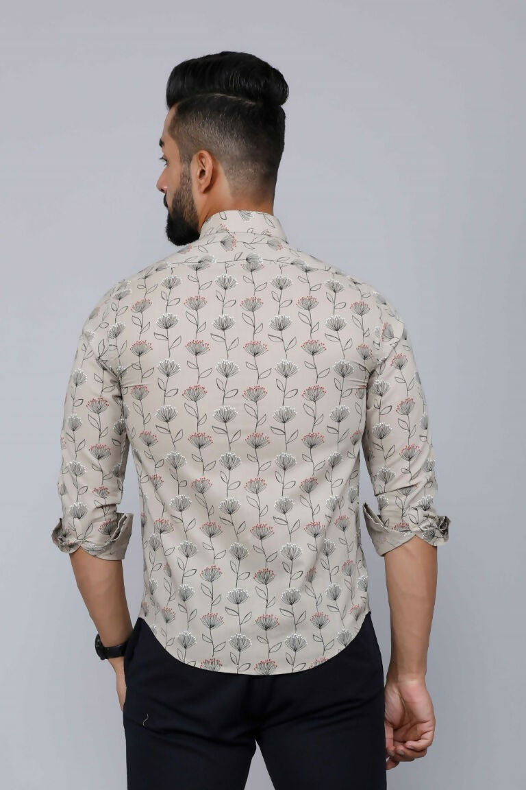Miravan Men's Beige Comfort Floral Printed Casual Shirt