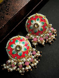 Joban Fashion Women Pink Meenakari Flower Print Ethnic Trendy Stud Earring - Distacart