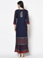 Aniyah Rayon Navy Blue Color Block Print Straight kurta (AN-180K)