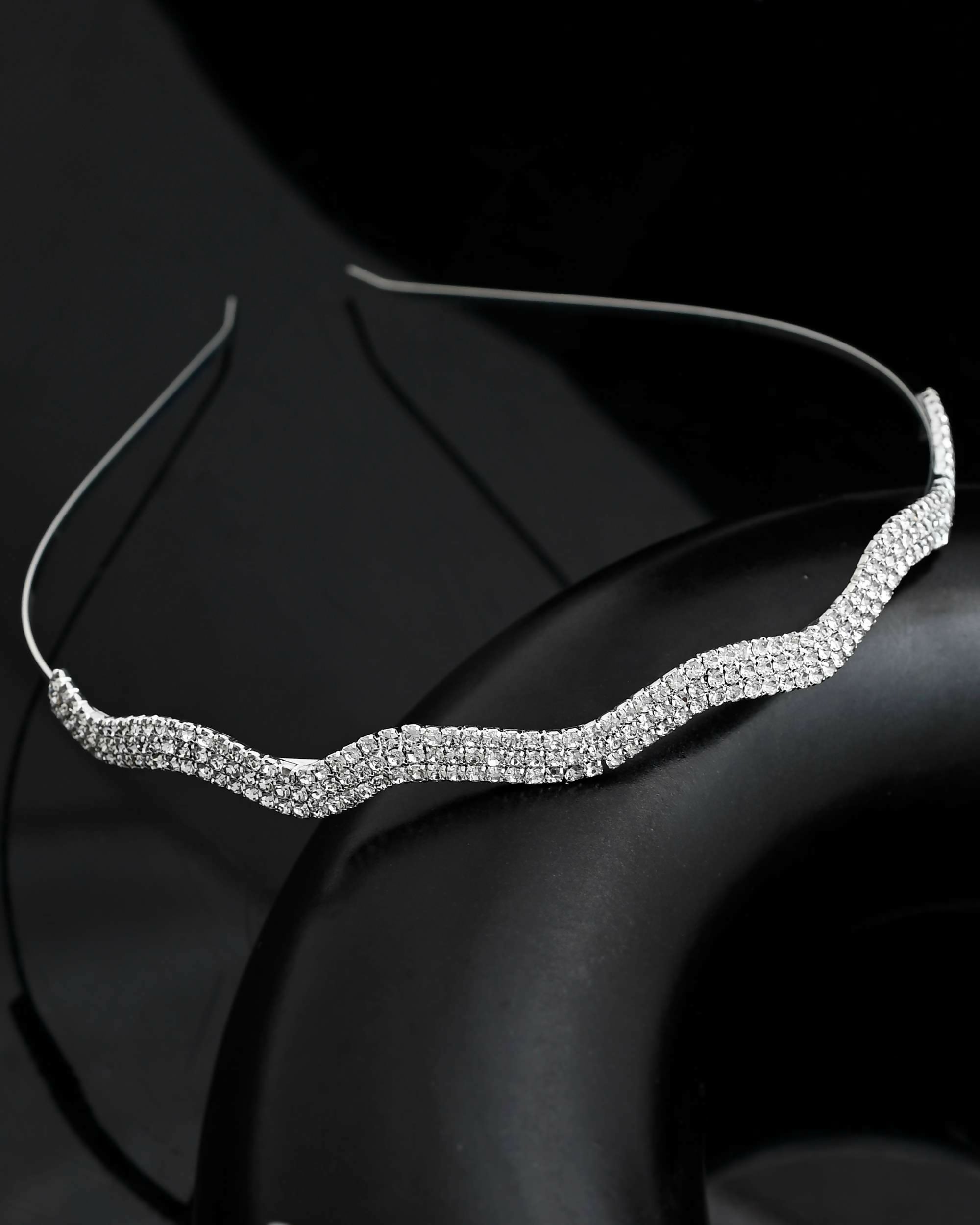 VOJ Silver Plated AD Studded Wave Shaped Hairband