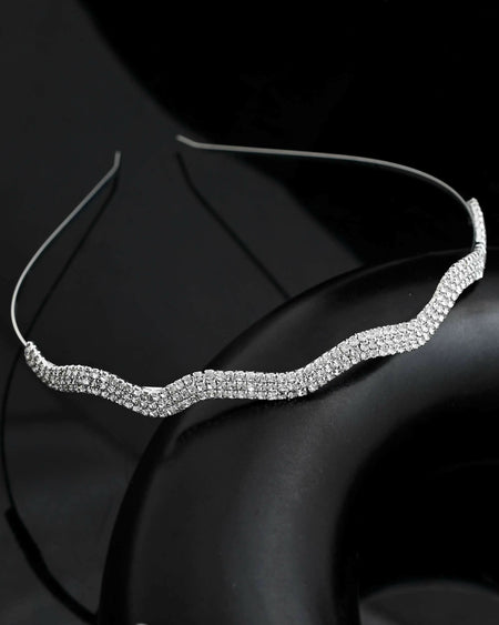VOJ Silver Plated AD Studded Wave Shaped Hairband