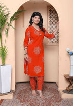 Miravan Womens Orange Floral Print Straight Kurta With Palazzo - Distacart
