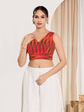 Joban Fashion Red Ikat Silk Padded Blouse With V Neck Sleeveless - Distacart