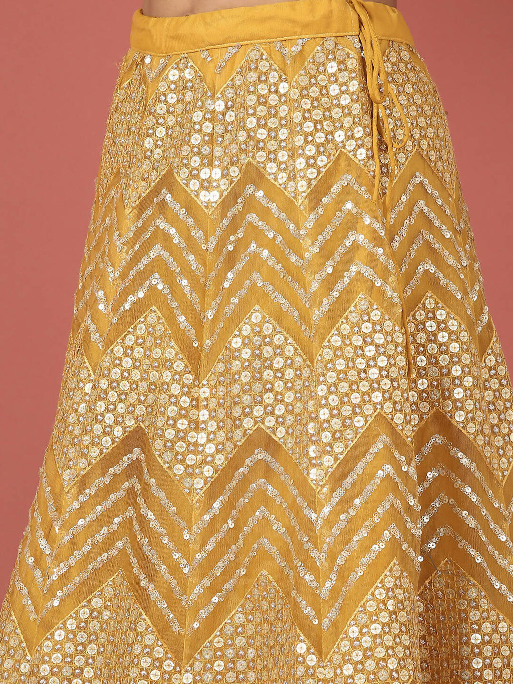 House of Panchhi Mustard Net Sequinse Work Lehenga & Blouse, Dupatta
