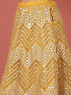 House of Panchhi Mustard Net Sequinse Work Lehenga & Blouse, Dupatta