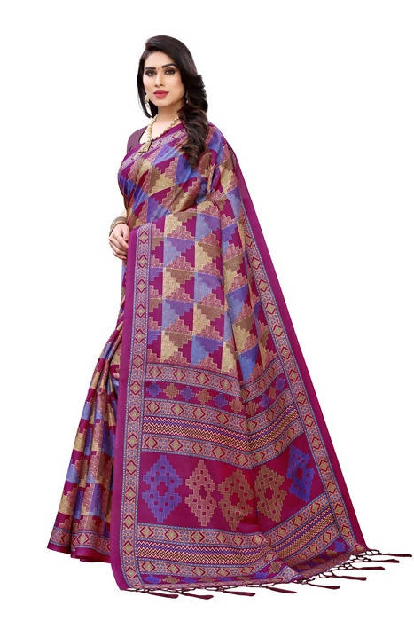 Vamika Multicolor Kalamkari Print With Jhalar Khadi Silk Saree (TANISHA WINE) - Distacart