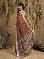 Shree Shyam Fashion Brown Linen Cotton Saree - Distacart