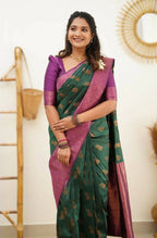 DEIANA'S Beautiful Designer Golden zari Soft Lichi Silk Saree - Teal