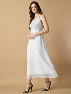 Myshka Women's White Solid Georgette Party Dress - Distacart