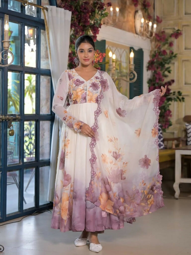 Teeya Creation Multi Color Organza Silk Printed Party Wear Gown - Distacart
