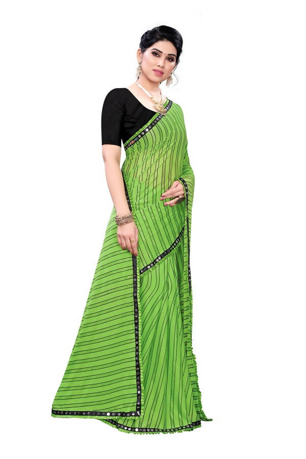 Vamika Green Malai Silk Printed Saree (Zigzag Green)