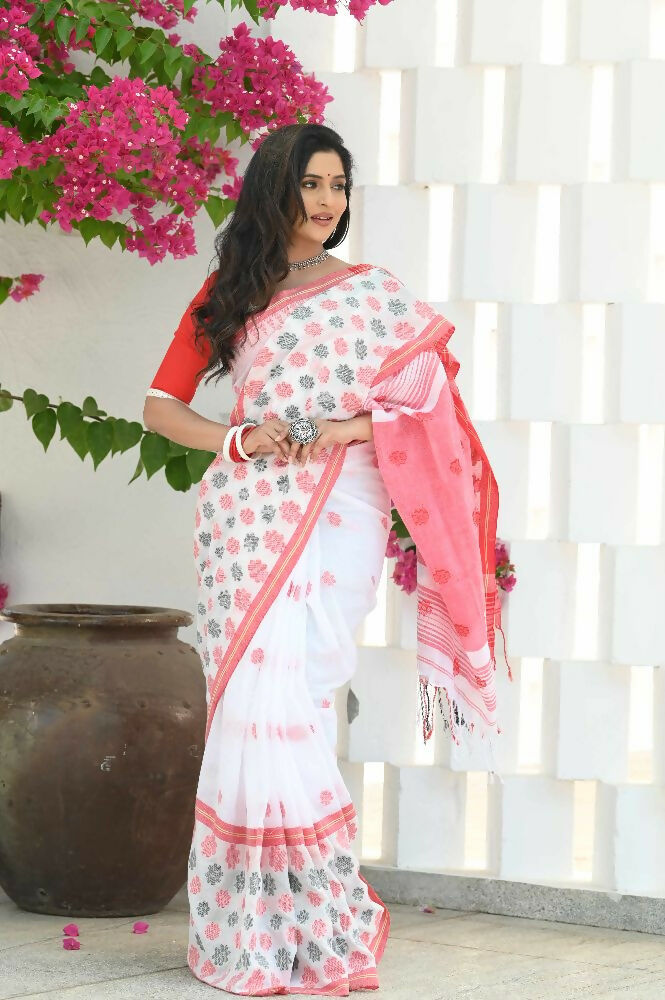 Beatitude White Cotton Jamdani Saree