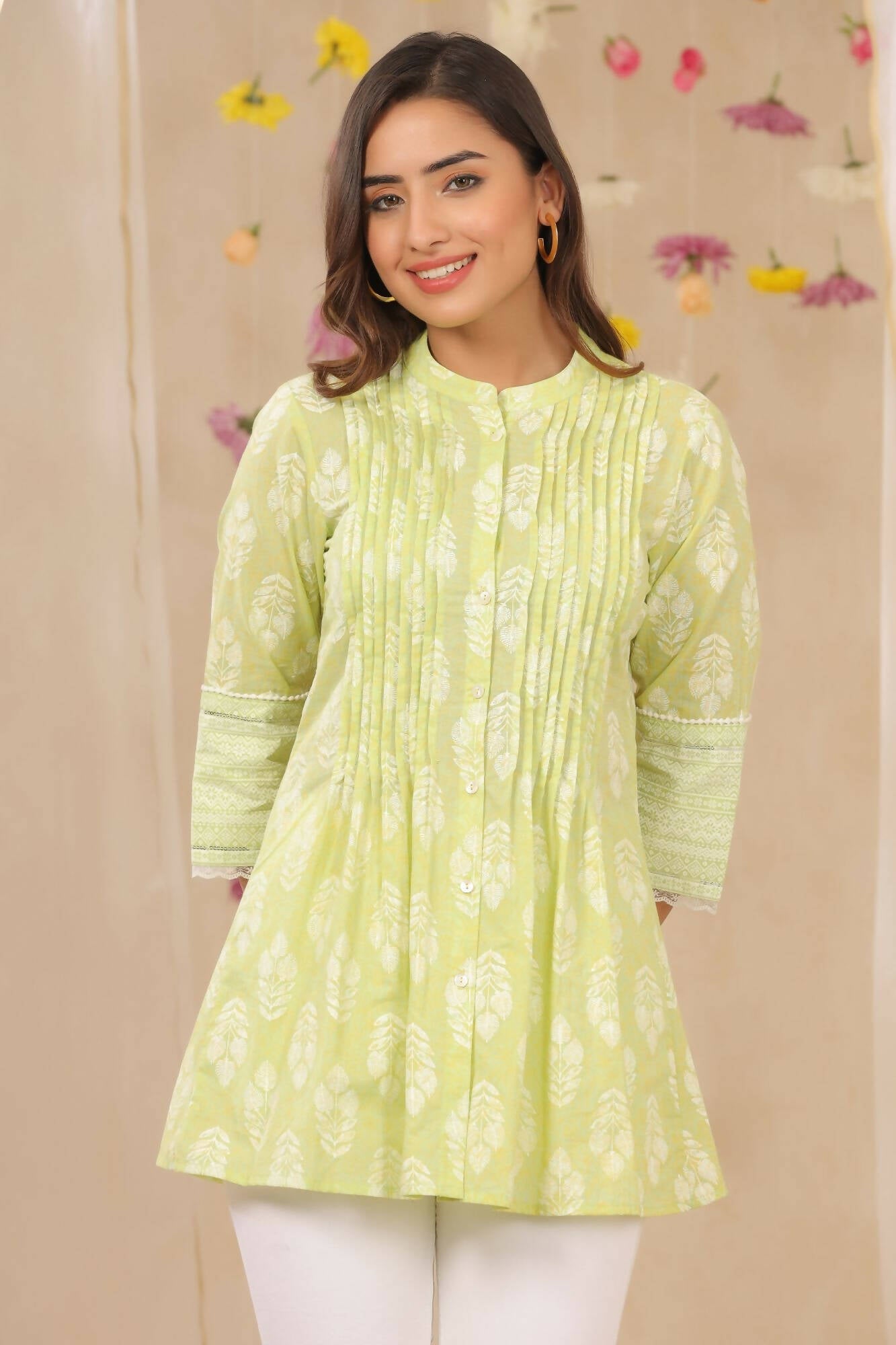 Juniper Women Limegreen Cambric Printed A-Line Tunic - Distacart