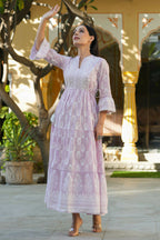 Juniper Women's Lavender Cambric Floral Printed Maxi Tiered Dress - Distacart