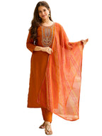The52 Rust Women's Gorgeous Embroidered work Rayon Fabric Straight Kurta, Pant and Dupatta Set - Distacart