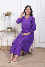 Miravan Womens Purple Floral Printed Angrakha Style Kurta With Palazzo - Distacart