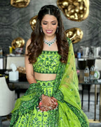 Jyoti Fashion Green 3MM Sequin Jari Embroidered Malai Satin Silk Lehenga Choli with Dupatta