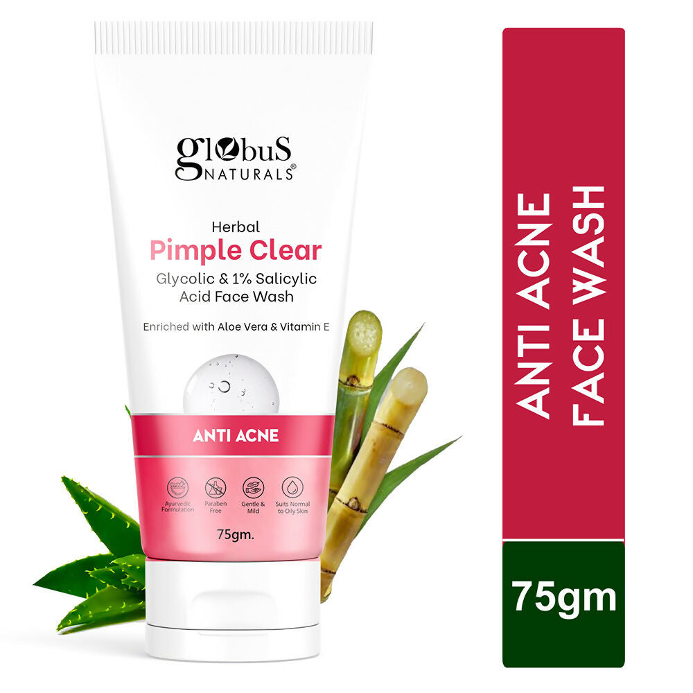 Globus Naturals Herbal Pimple Clear Glycolic & 1% Salicylic Acid Face Wash - Distacart