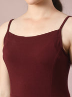 Myshka Women's Maroon Solid Shoulder Straps Fit and Flare Party Dress - Distacart