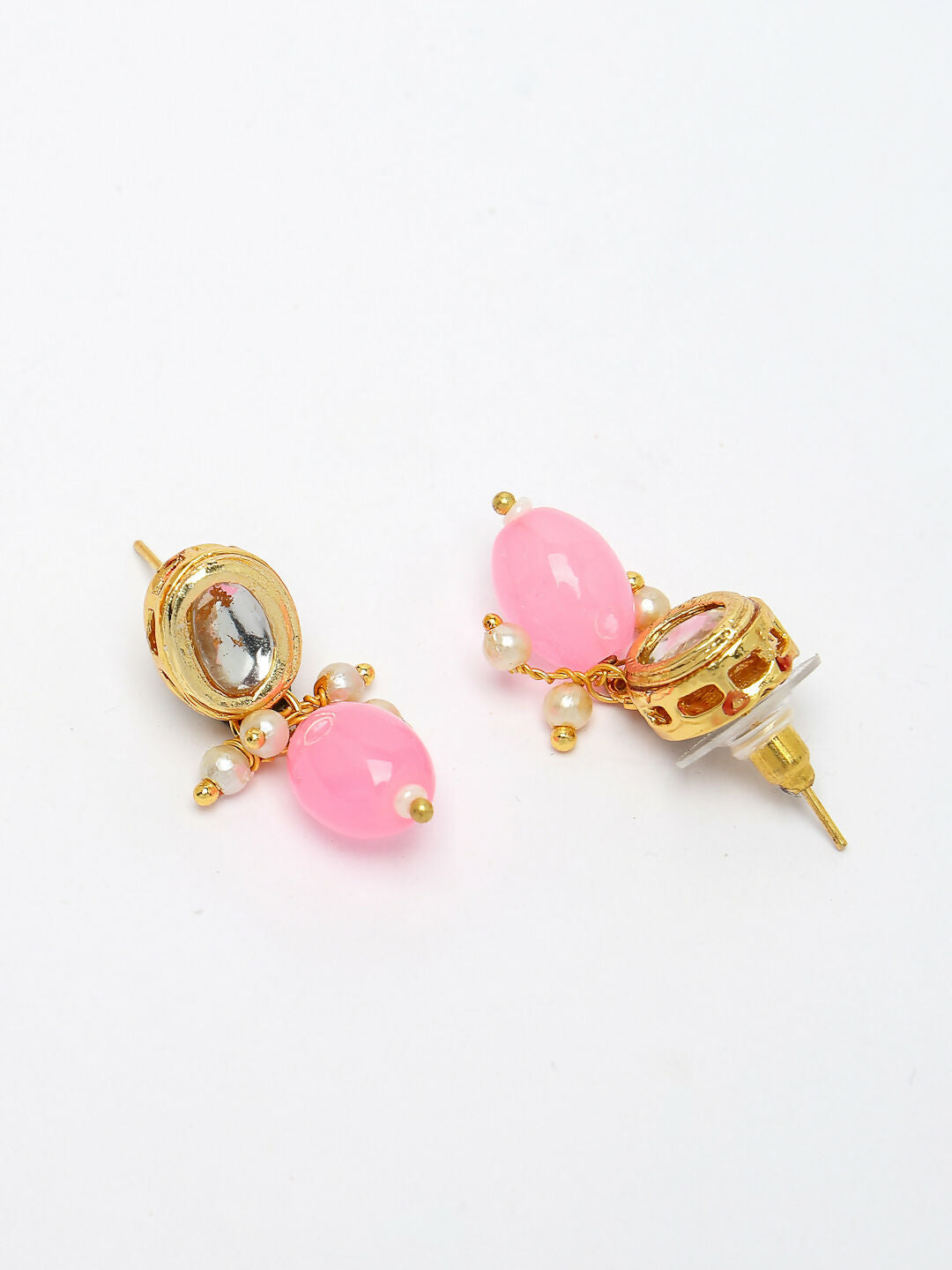 NVR Women's Pink Artificial Beads Layered Necklace with Drop Earring