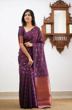 DEIANA'S Beautiful Designer Golden zari Soft Lichi Silk Saree - Wine