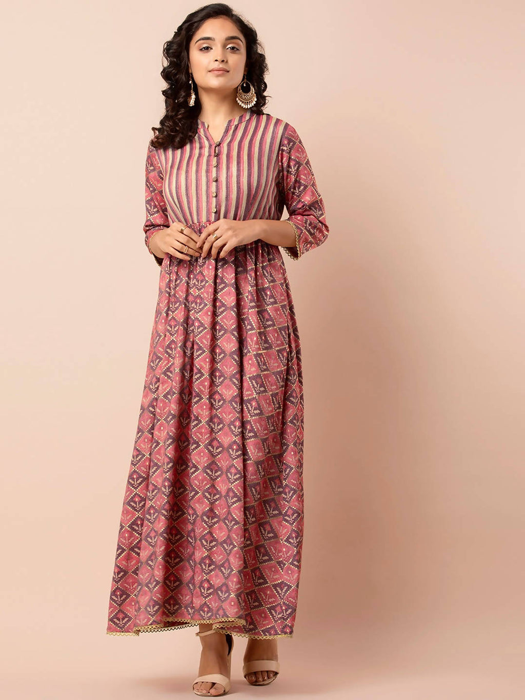 Indya Orange Printed Maxi Dress - Distacart