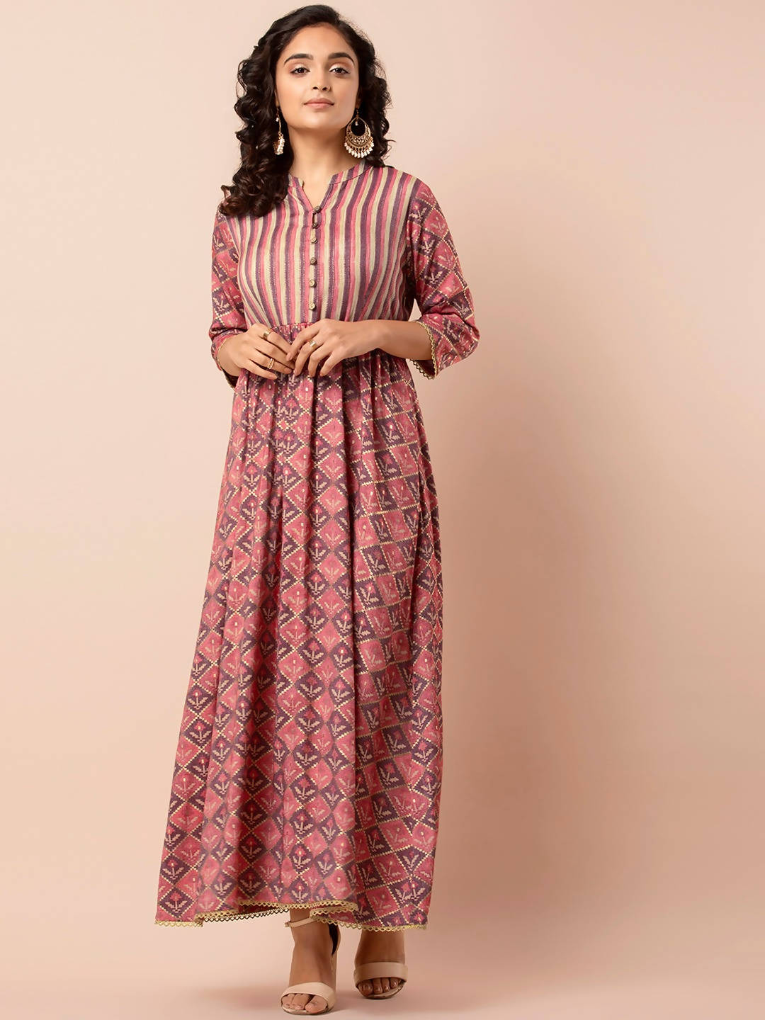 Indya Orange Printed Maxi Dress - Distacart