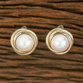 Joban Fashion Women Brass Golden White Ad Earrings - Distacart