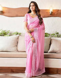 Joban Fashion Organza Pink & White Color Embroidery Saree - Distacart