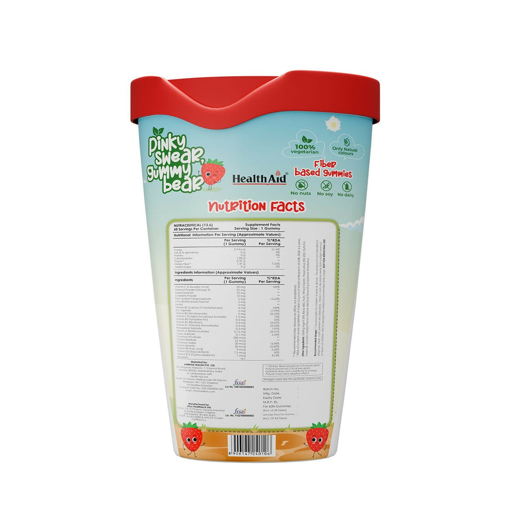 HealthAid Children's Multivitamin Gummies with Omega 3 Gummies - Strawberry Flavour - Distacart
