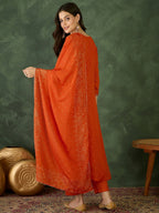 The52 Orange Women's Gorgeous Embroidered Chinon Fabric Flared Kurta Pant and Dupatta Set - Distacart