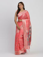 Shree Shyam Fashion Linen Cotton Peach Saree - Distacart