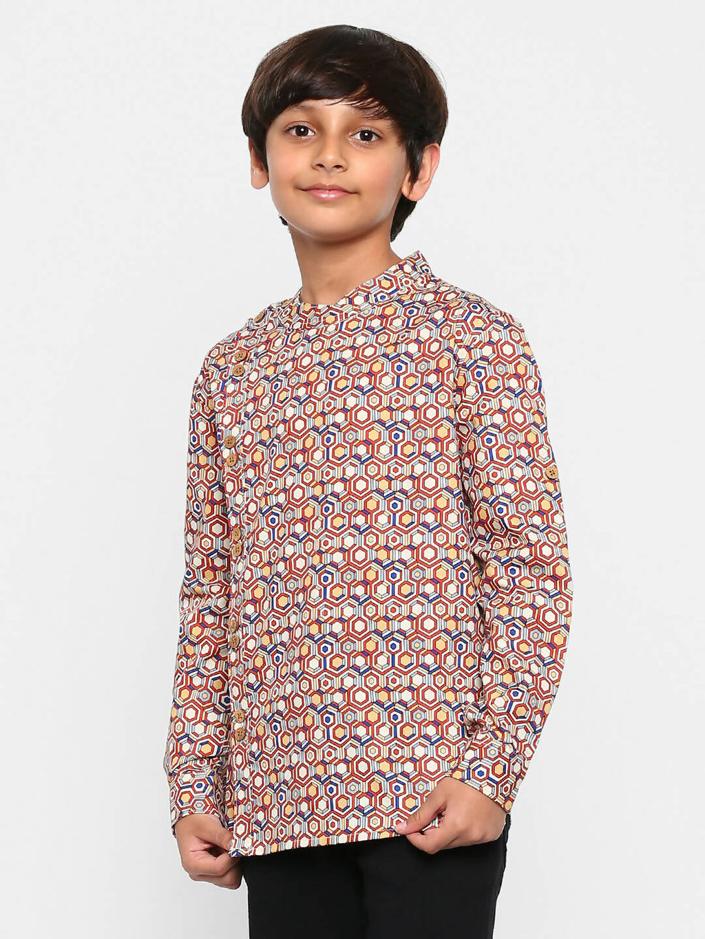 Manet Ethnic Full Sleeves Printed Shirt - Brown