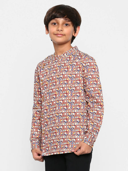 Manet Ethnic Full Sleeves Printed Shirt - Brown