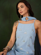 Sangria Sequined Straight Kurta & Sharara With Dupatta