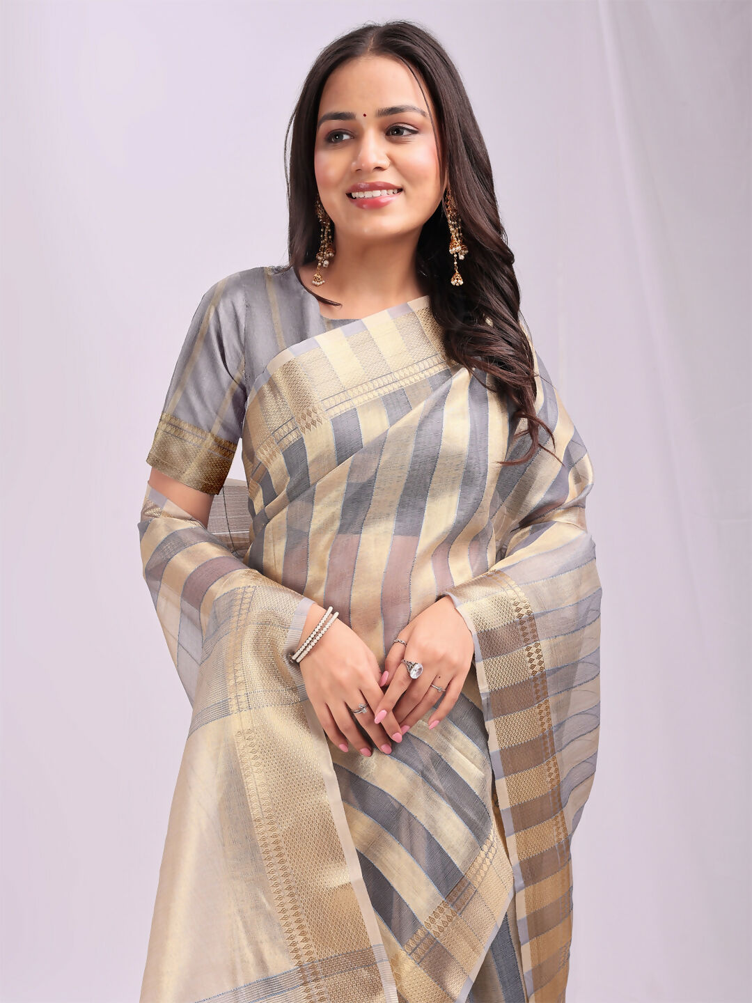 Shree Shyam Fashion Organza Grey Saree - Distacart