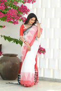 Beatitude Cream Temple Border Cotton Saree