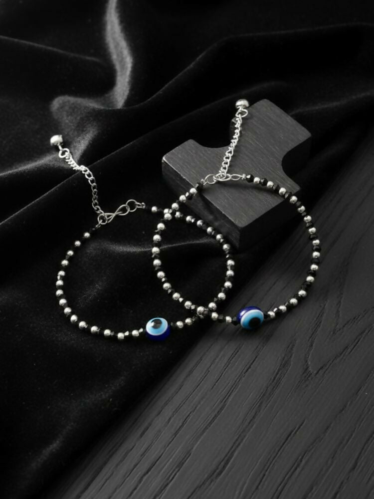 NVR Women Evil Eye Silver Plated Artificial Beads Anklet